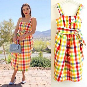 Christopher John Rogers Woman's Size 8 Multi Color Plaid Dress Puff Botton Down